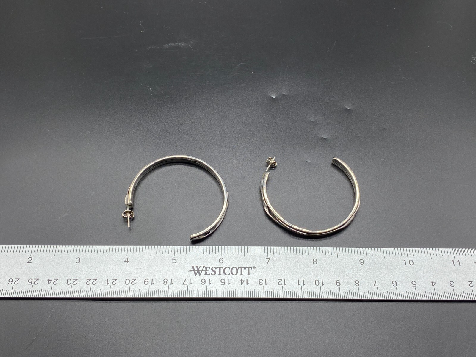 STERLING SILVER-Large Weighty Wrinkled Crinkled Hoop Post Earrings