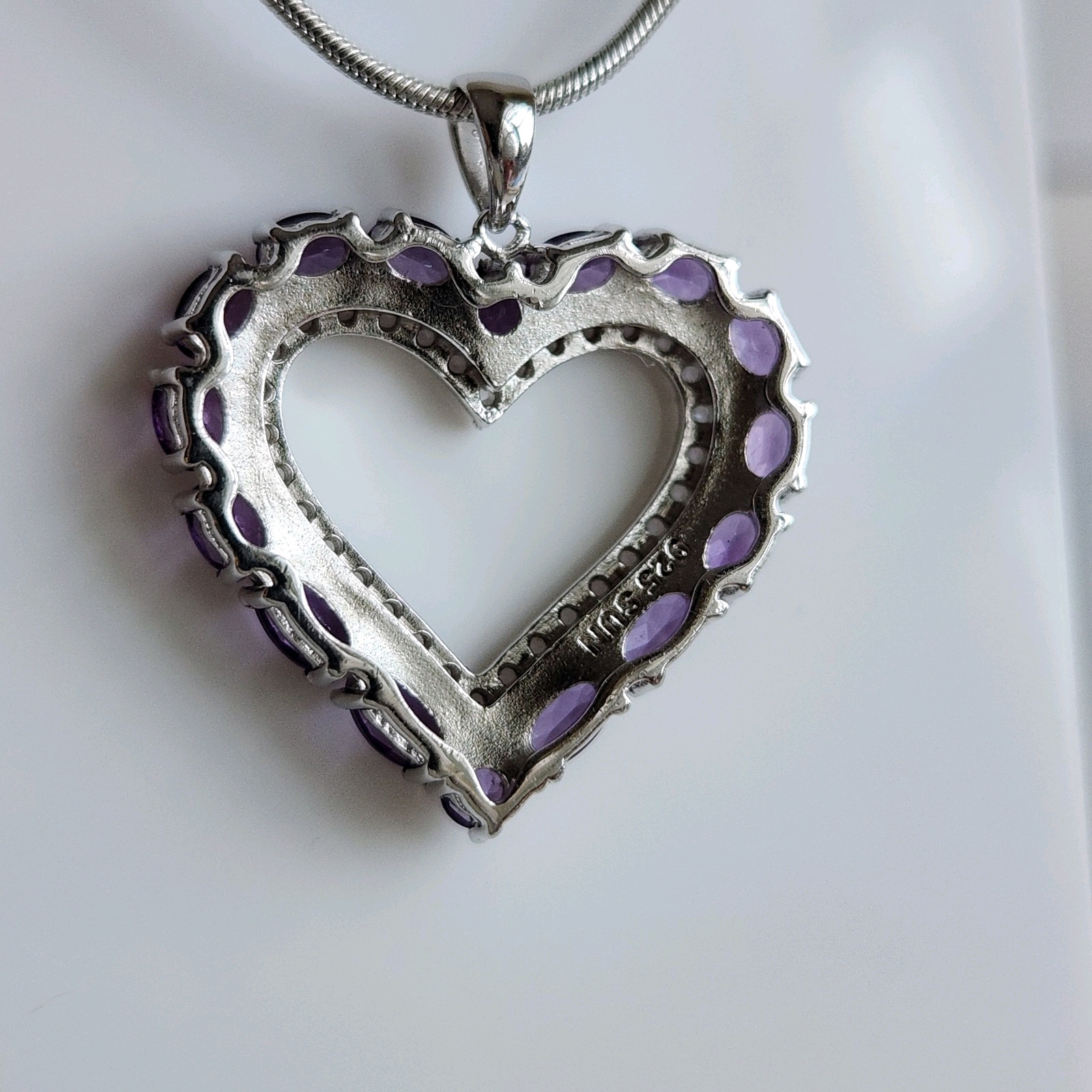 Heart Pendant 3 Ct Natural Amethyst and Mined Diamonds 925 Sterling Silver