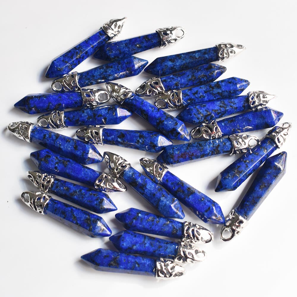 50pcs Imitation Lapis Lazuli Stone Hexagonal Pillar Bead Pendant Jewelry 10x32mm