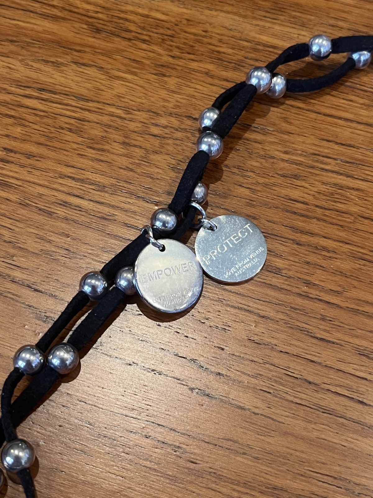 Vintage Love From Venus Australia Leather/Silver Plate Lariat Necklace