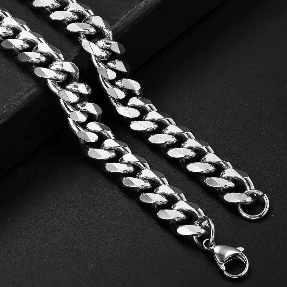 16-36″ Stainless Steel Silver Curb Cuban Chain Necklace Bracelet 3/5/7/9/11/13mm