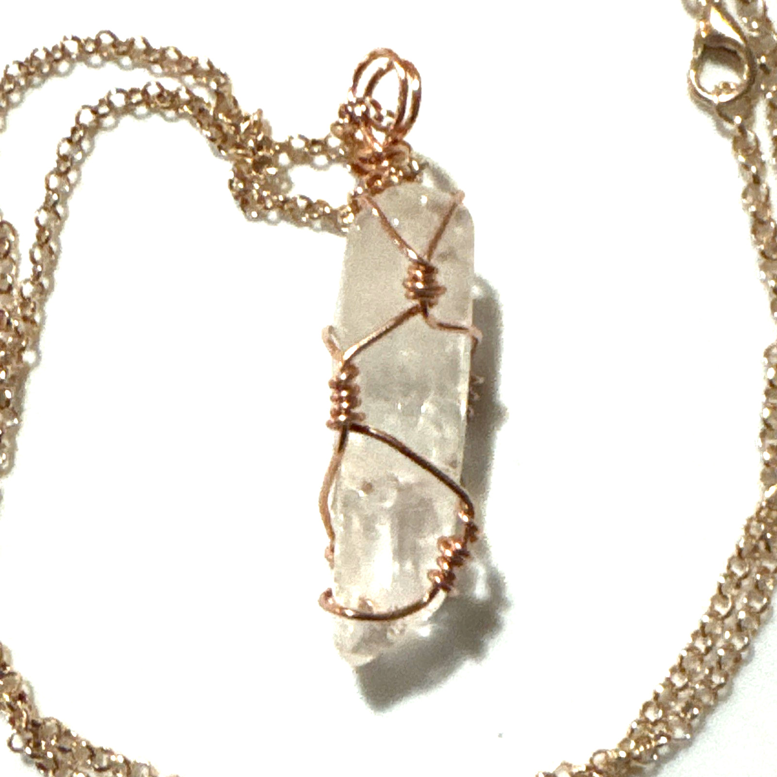 Clear Quartz Pendant Necklace Jewelry Rose Gold Tone 23″ Chain Genuine Stone