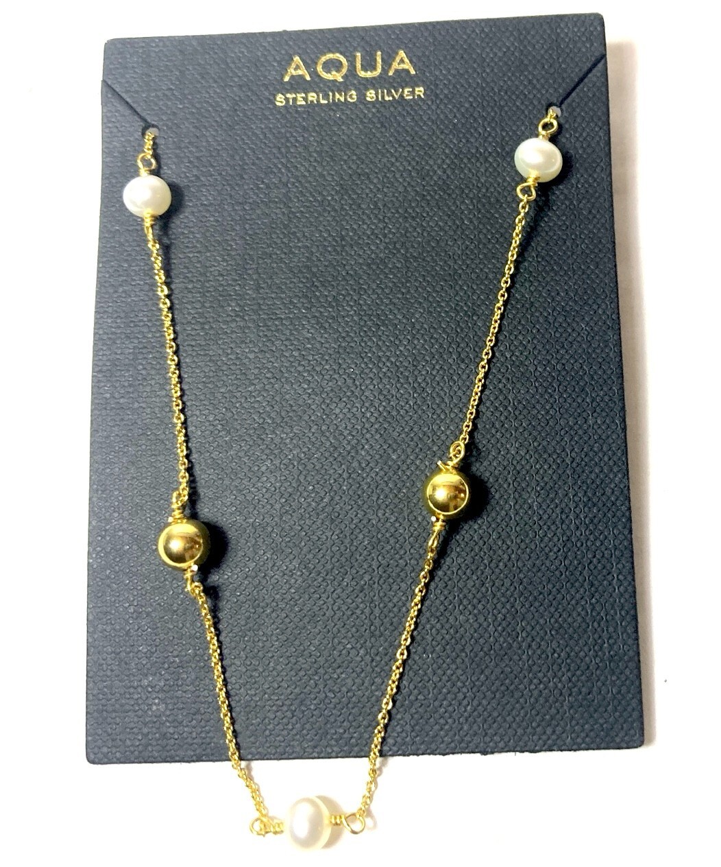 AQUA BEAD CULTURED FRESHWATER PEARL 18K GOLD PLATED SILVER NECKLACE 16″ NEW NWT
