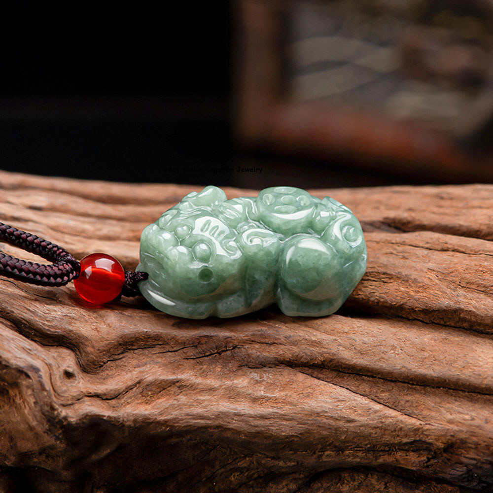 Real Grade A 100% Natural Green Jade Jadeite Women Lucky Pixiu Bead Pendant