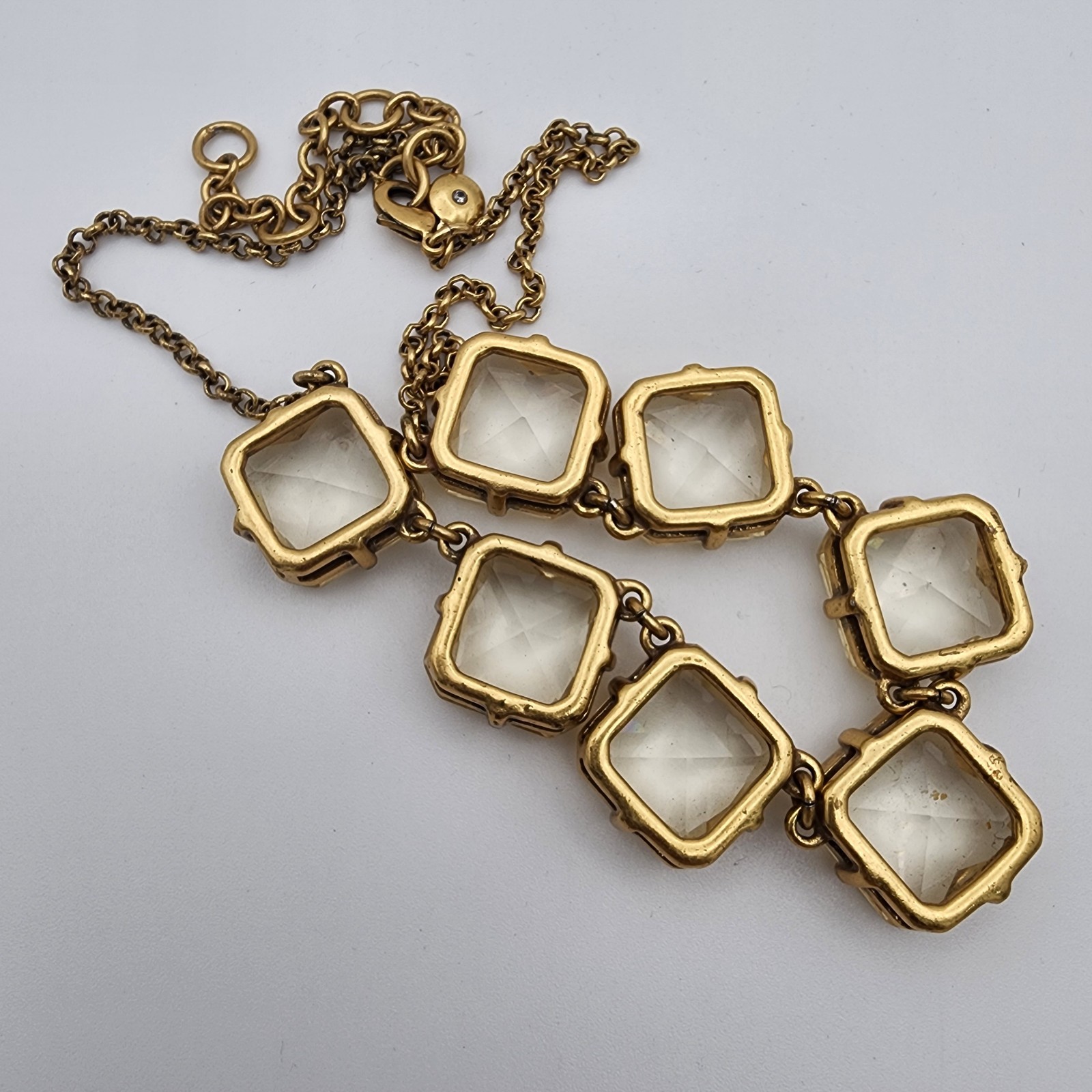 J Crew Retired Champagne Glass Crystal Cushion Cut Statement Collar Necklace