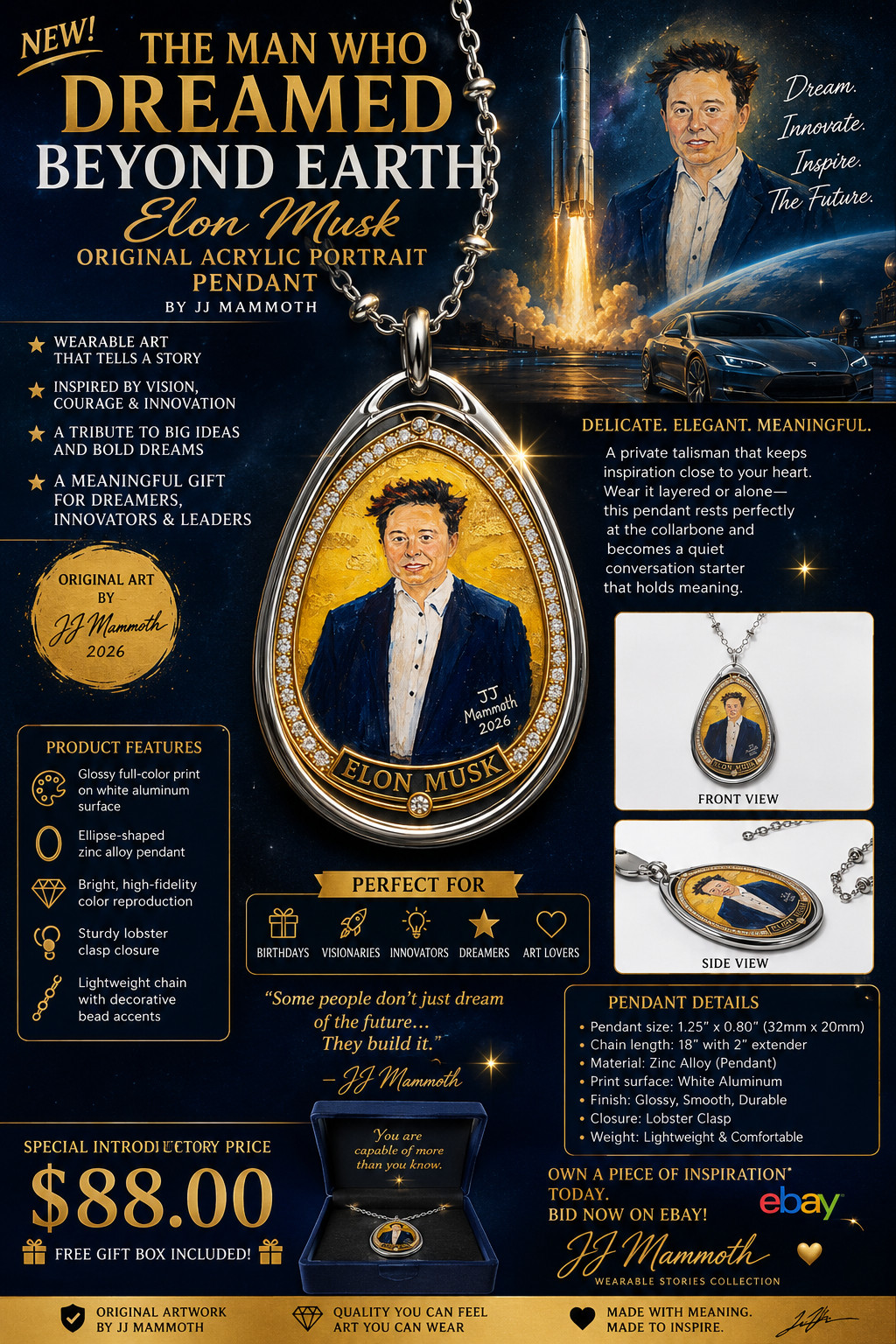 The Man Who Dreamed Beyond Earth Original Acrylic Portrait Pendant By JJmammoth