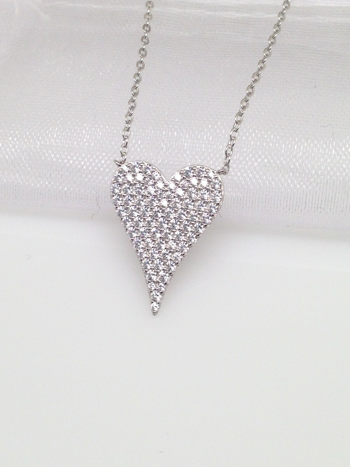 Cz Heart Pendant Necklace 925 Sterling Silver Pave Cz Heart Love Charm 19mm0.75″
