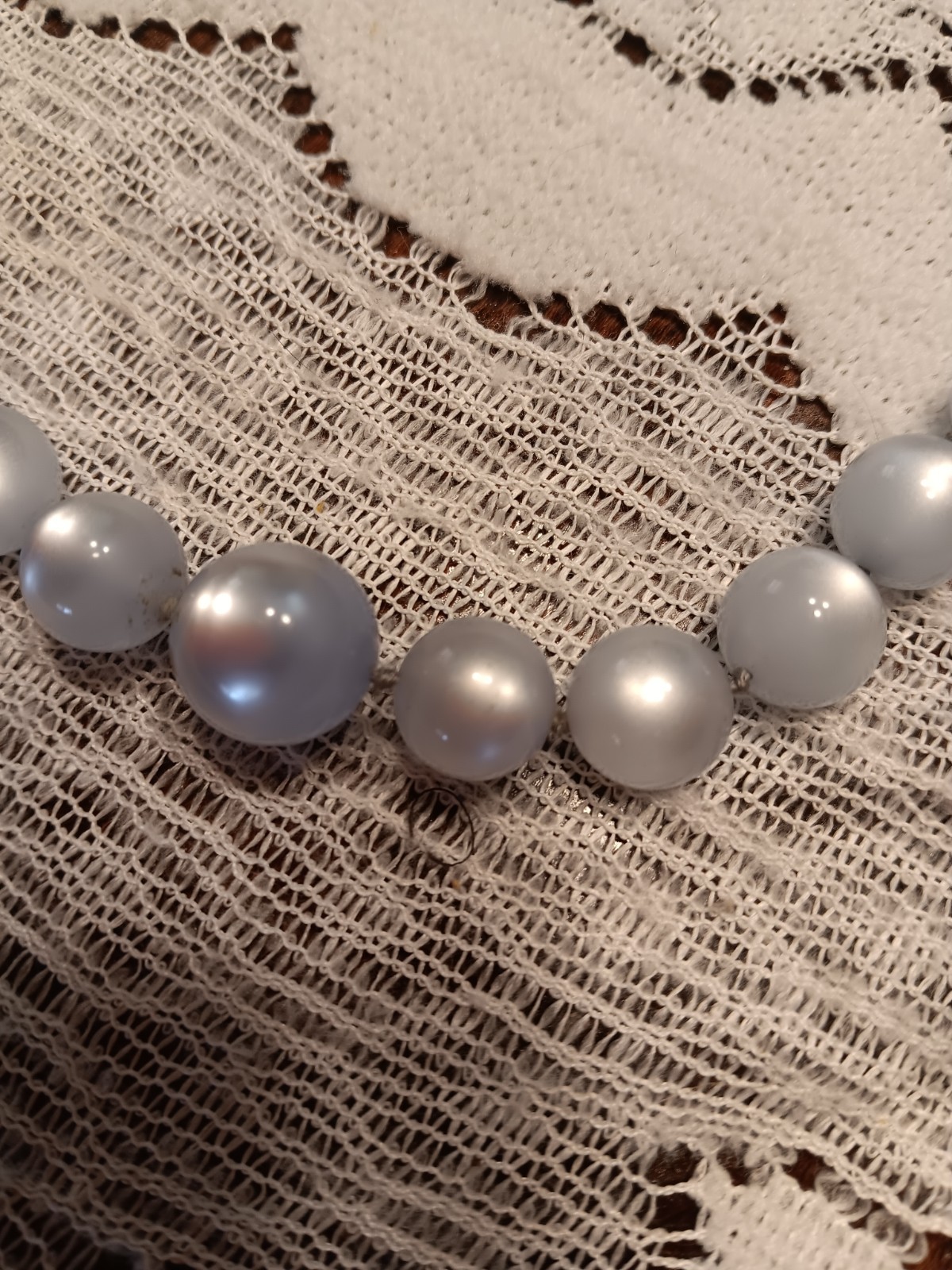 Light Blue Simulated Imitation Pearl Beaded Necklace – Glass, Spring Ring Clasp
