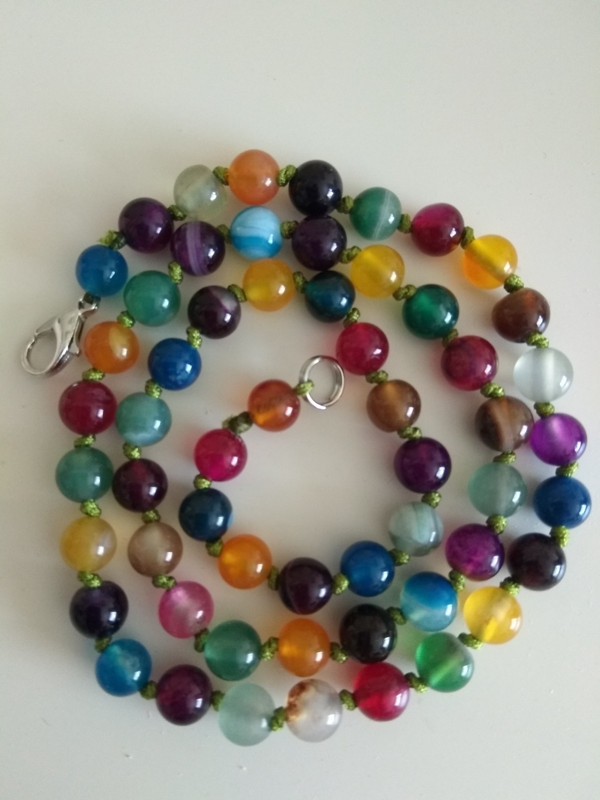 Natural 6mm multi-coloured striped agate gemstone beads necklace 17″-439-79