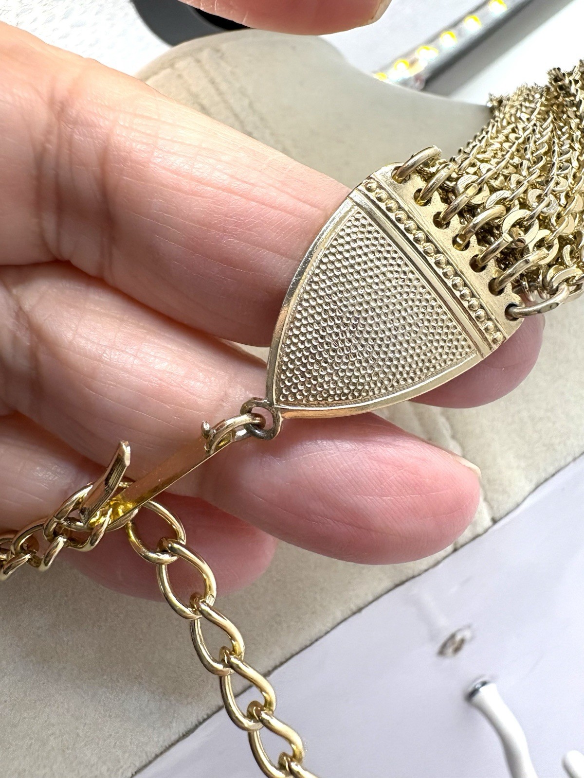 Gold Tone Chain Drape Statement Collar Necklace Multistrand West Germany