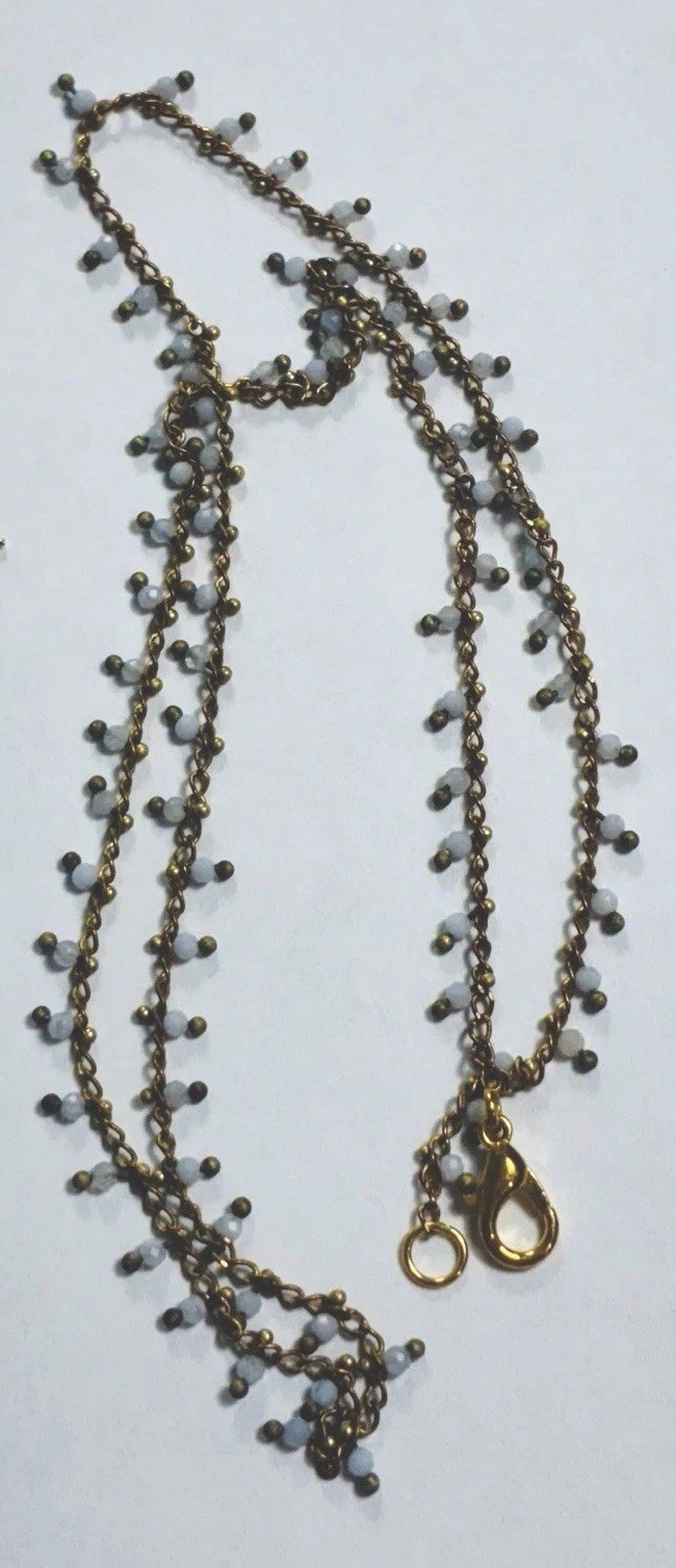 Charming Feminine Necklace Tiny Blue Faceted Glass Beads 16”