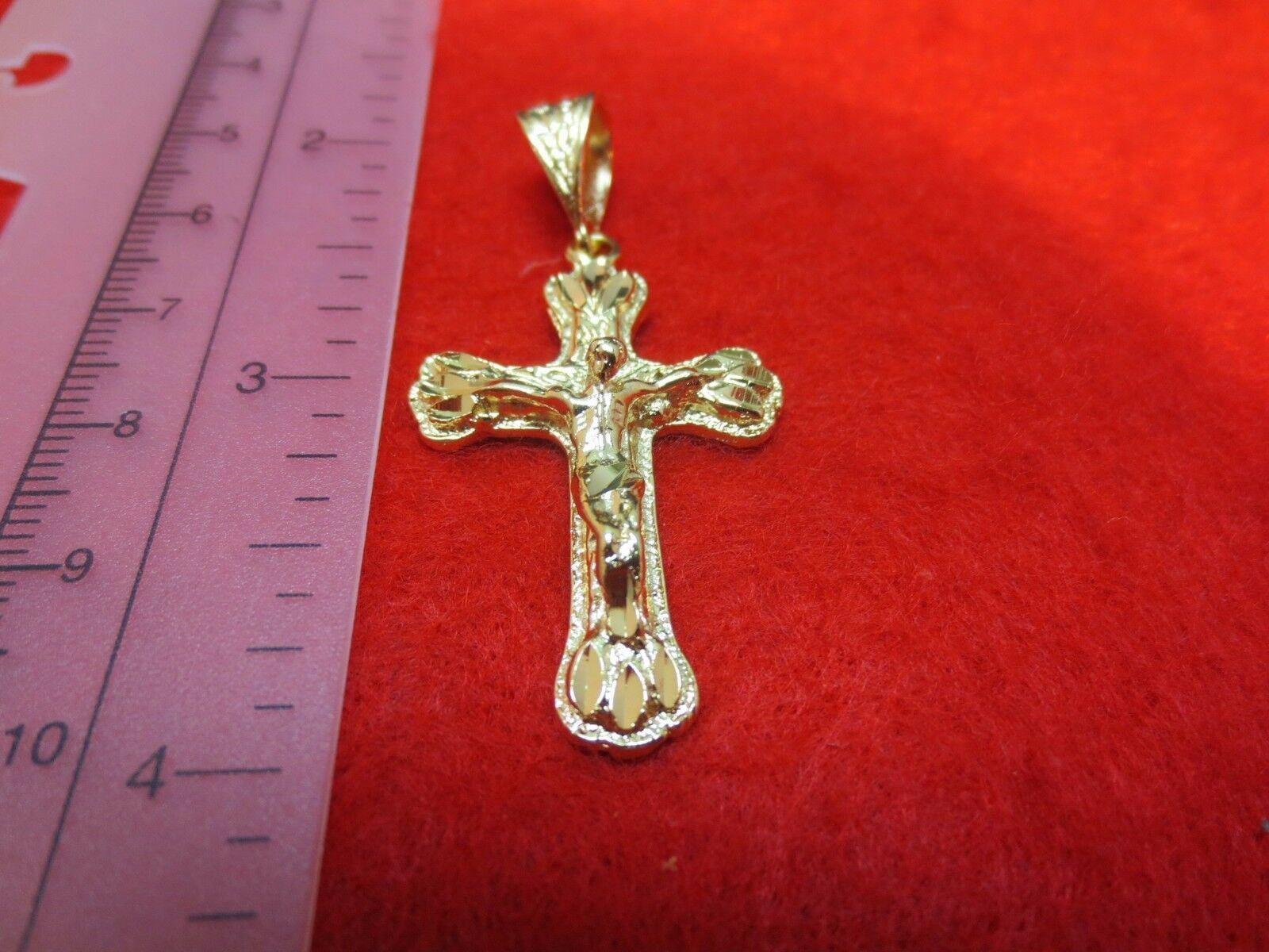 14 KT GOLD PLATED 2″ CRUCIFIX CROSS & 16″-30″ 2.5 MM ROPE CHAIN SET-3065
