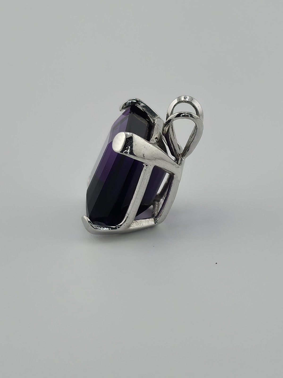 14K SOLID White Gold, Large Amethyst, Emerald Cut, Square 12x11mm Pendant