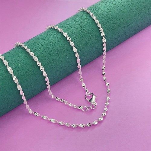 Copper electroplated 925 silver 2MM water wave necklace 40-60CM