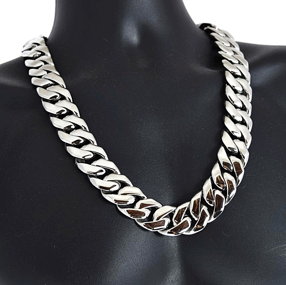 Mens Huge Cuban Link Chain 316L Stainless Steel Silver Necklace 25MM Thick 28″