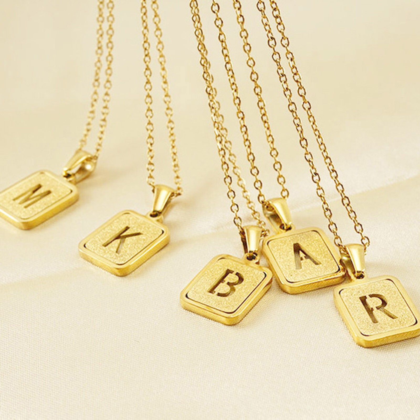 Gold Chic Initial Square Necklaces Hollow Letter A-Z Pendant Collar Women Girls
