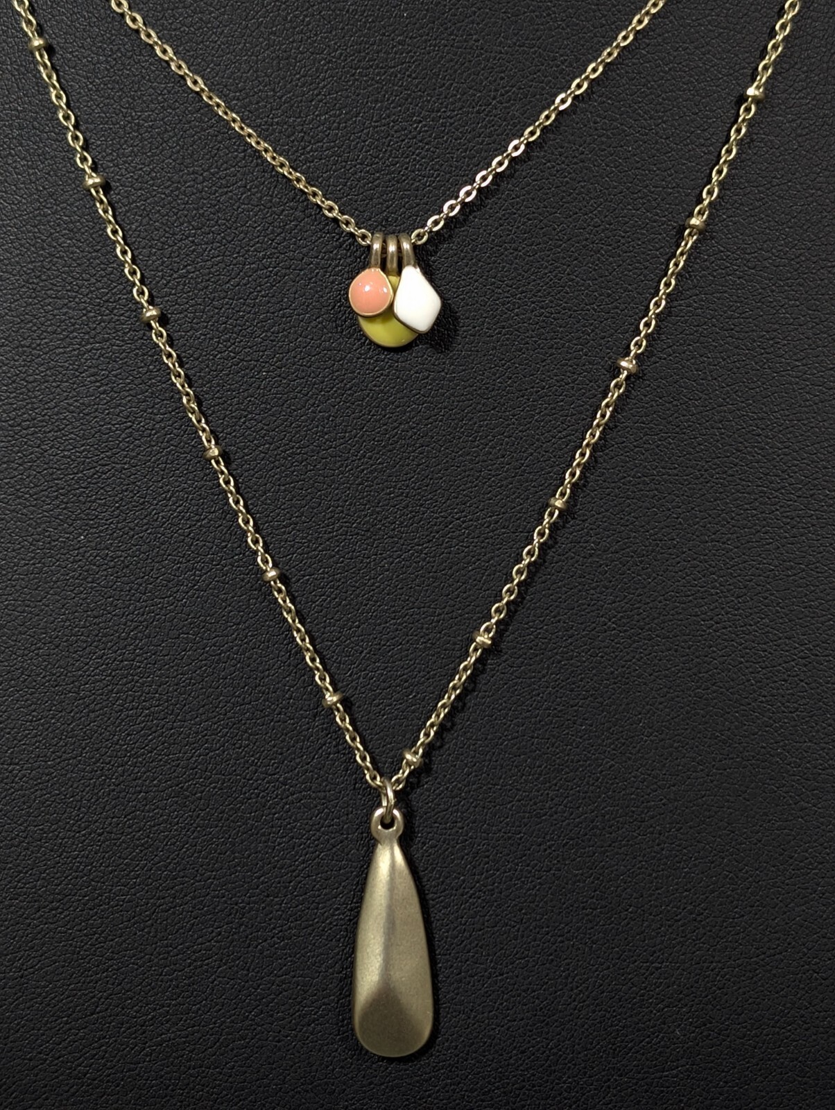 LOFT Yellow White Teardrop Layered Gold Tone Necklace Boho Coastal 15 in