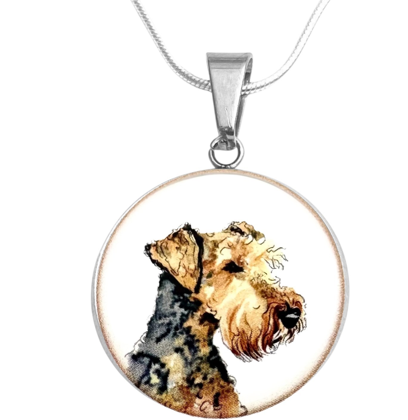 WELSH TERRIER DOG Art Print S. Steel Necklace Free Engraved message on back