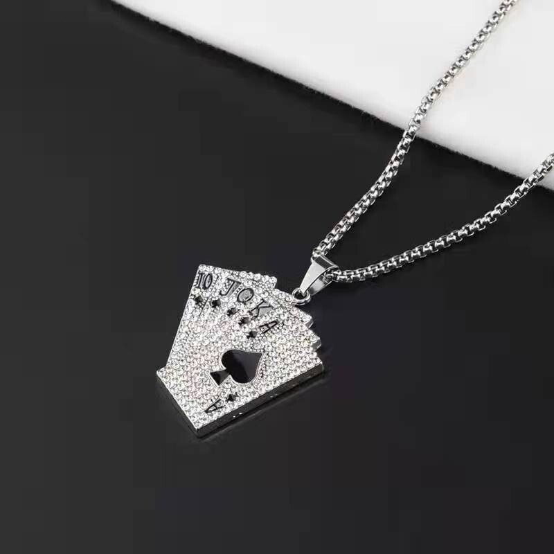Poker Straight Flush Pendant Titanium Steel Necklace with Chain Decor Accessory