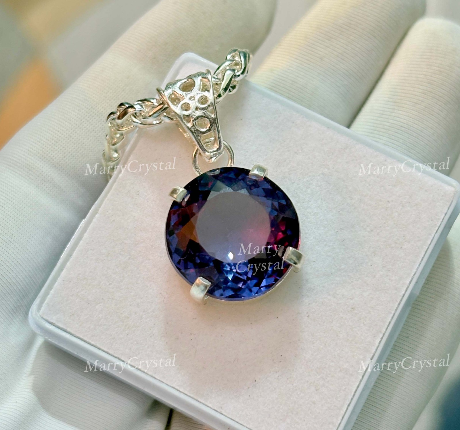 30 Ct Lab Grown Color Change Alexandrite Pendant Garman Silver Loose Gemstone