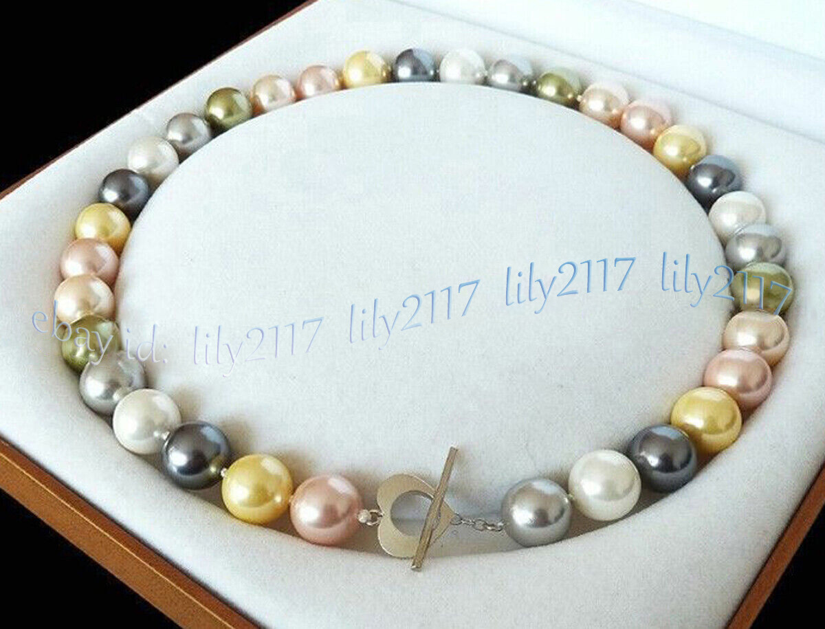 19” Beauty 8/10/12/14mm Multicolor South Sea Shell Pearl Round Beads Necklaces