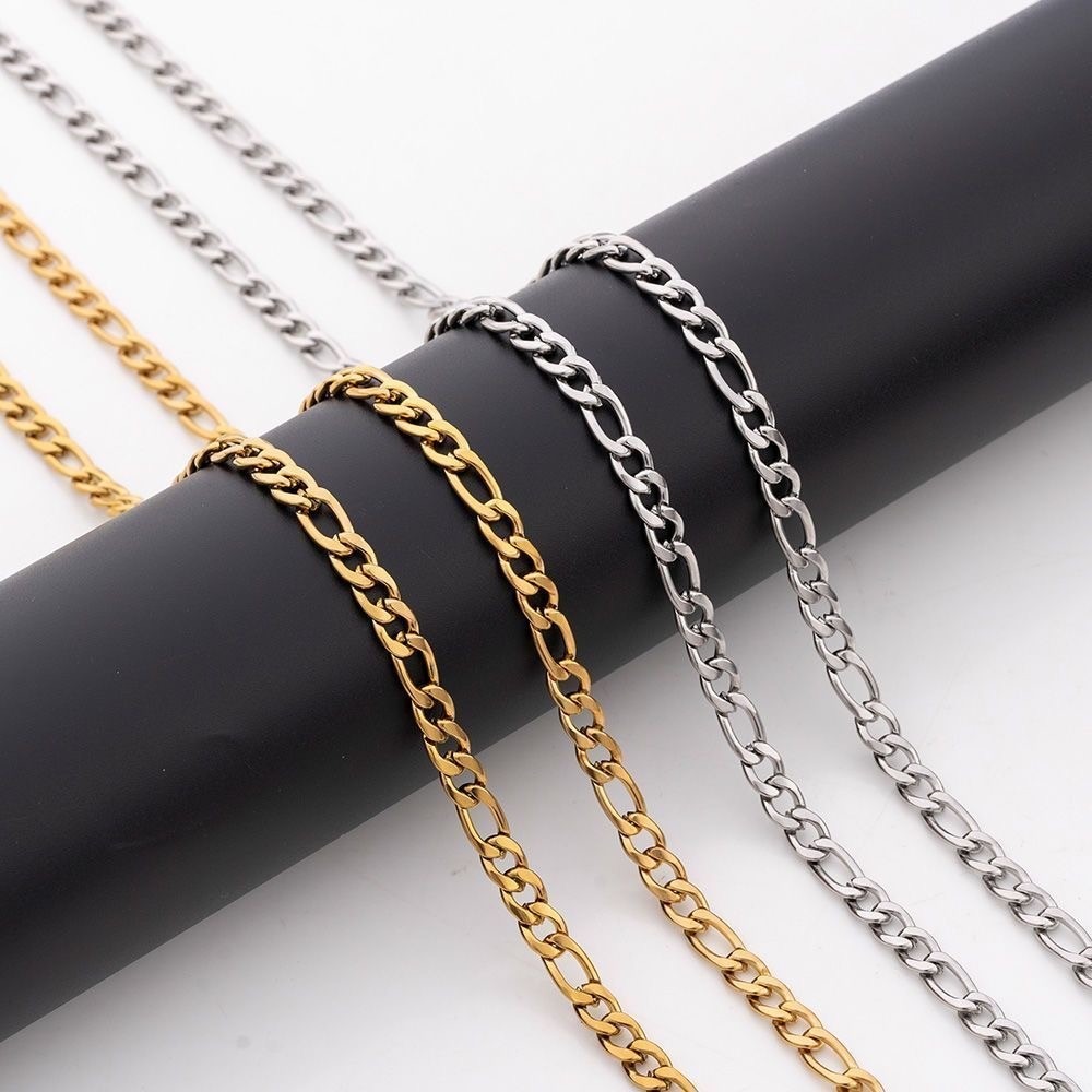 Gold Silver Titanium Steel Figaro Chain Blank Necklace DIY Base Chain Unisex