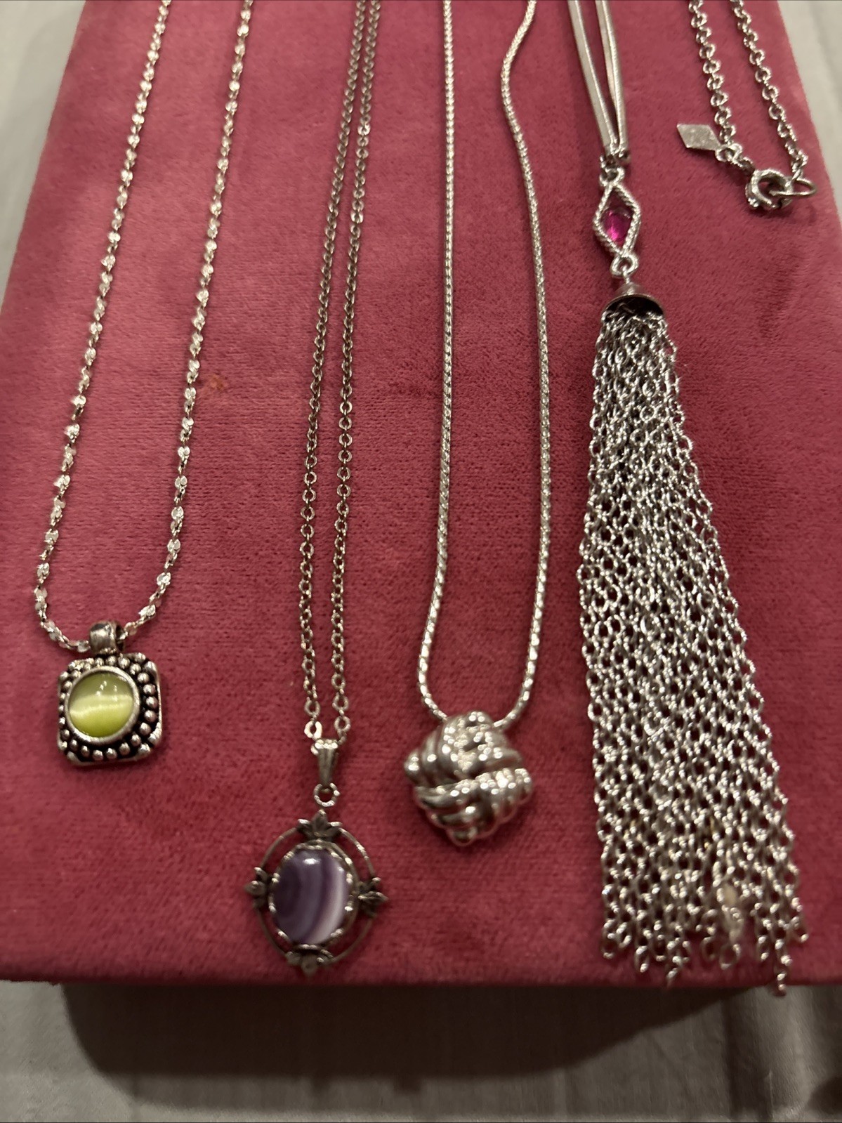 Set Of 4 Pendants With Silver Tone Chain Fashion Jewelry