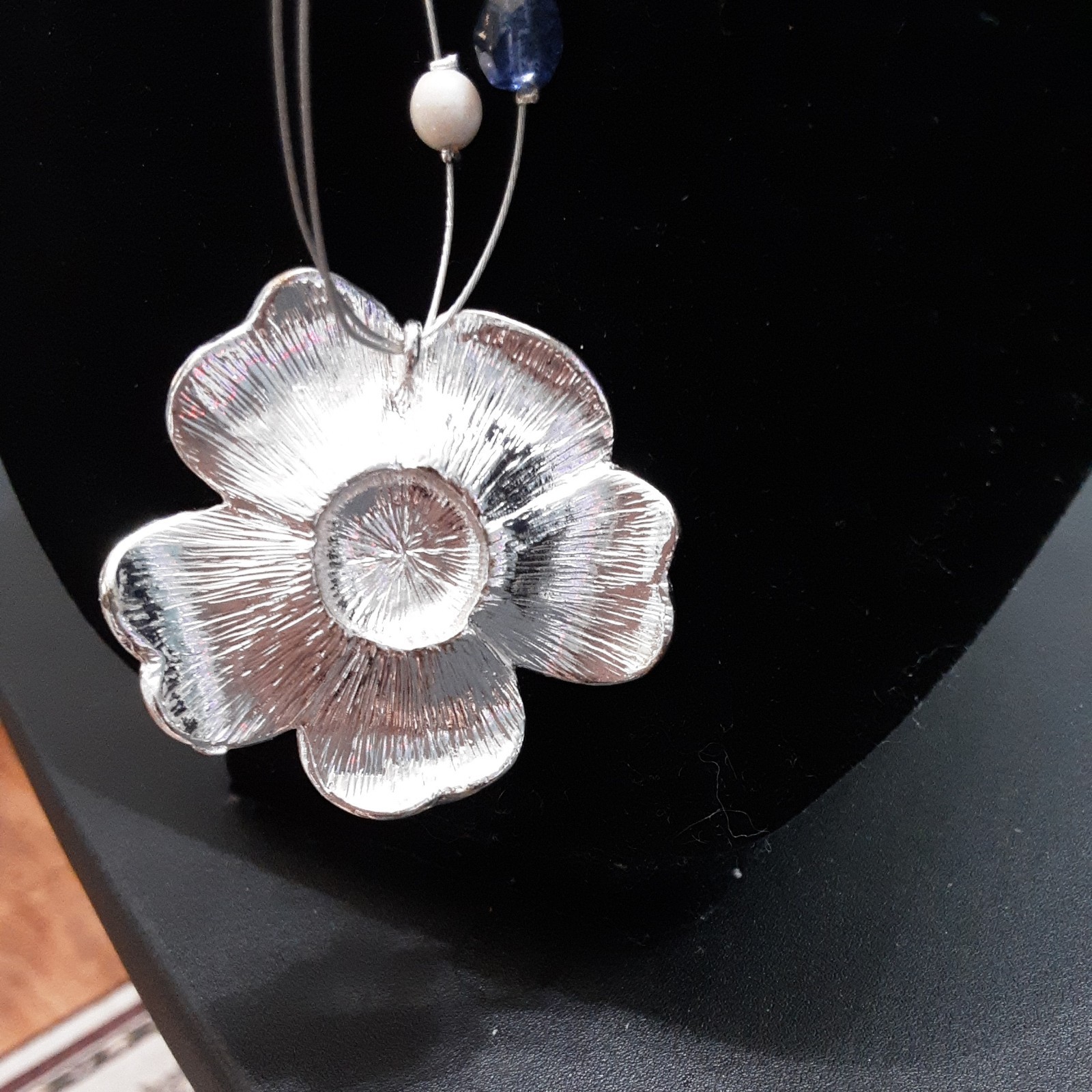 Croft & Barrow Necklace Enamel Flower on Beaded wire & matching earrings #21