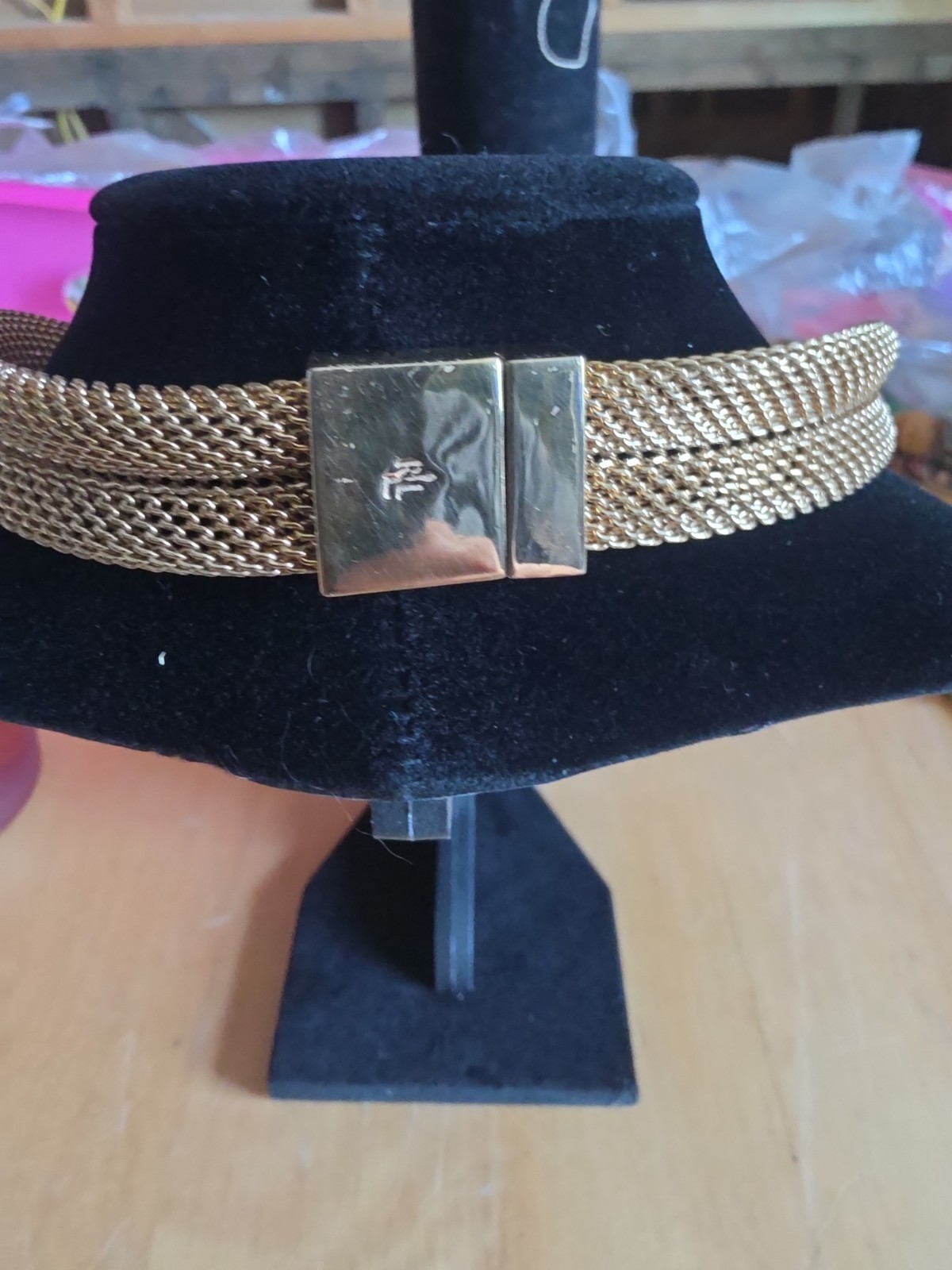 LRL Lauren Ralph Lauren Gold Plated Chunky Mesh Collar Choker Band Necklace VTG