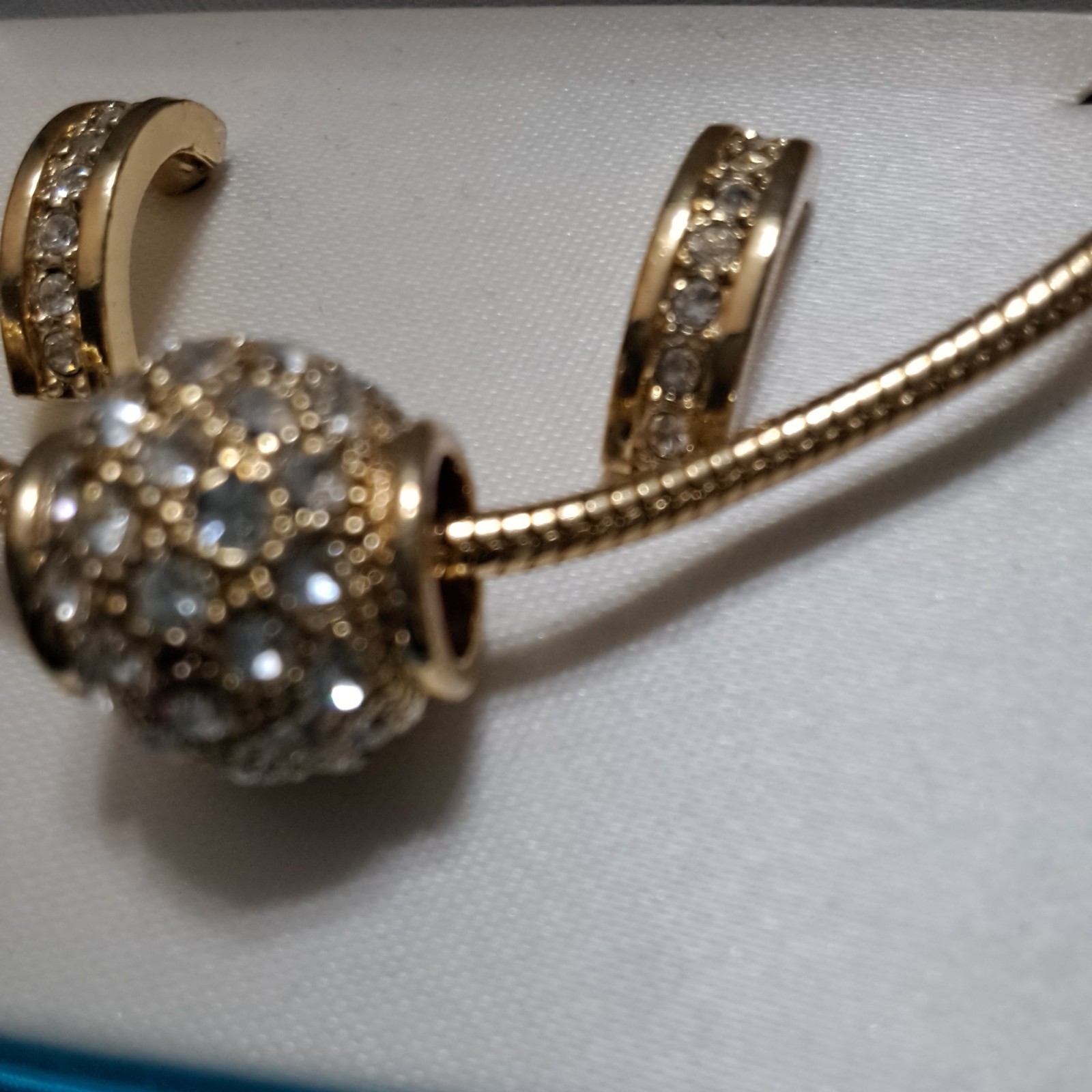 16″ GOLD SLIDER BALL SNAKE CHAIN NECKLACE & HALF HOOP PIERCED EARRINGS NIB #36