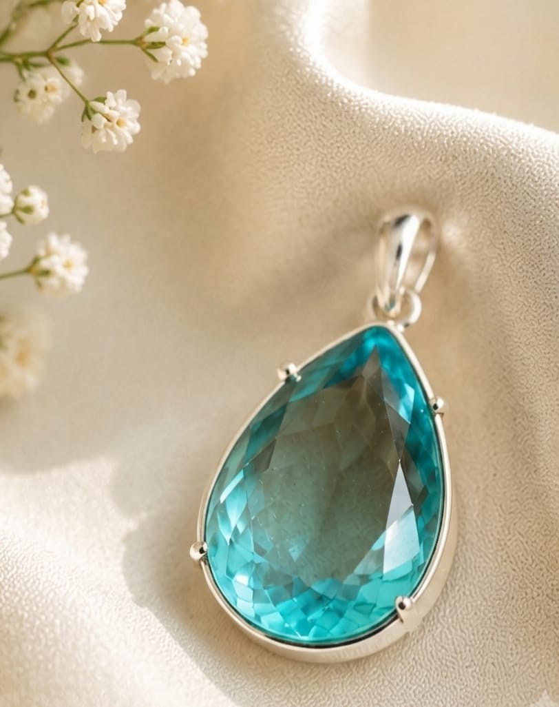 Certified 60 Ct Aquamarine Pendant Sterling Silver Pear Cut A+ Gemstone Jewelry