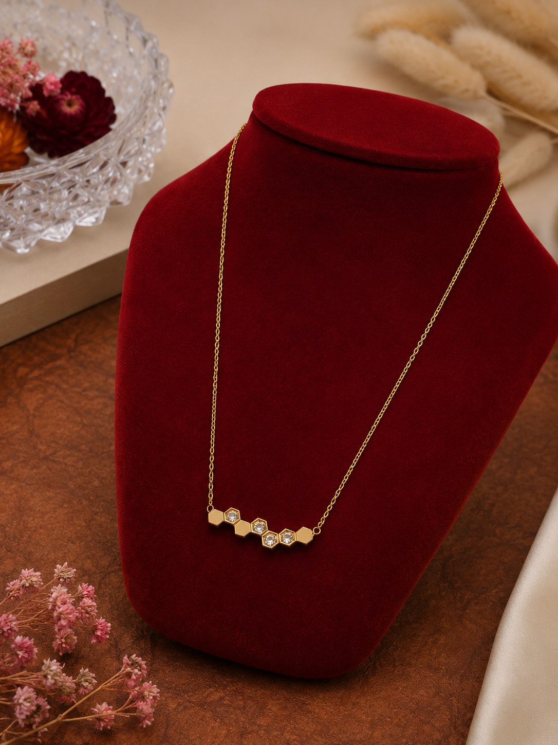 18K Gold Plated geometric honeycomb Pendant Necklace for Women Waterproof