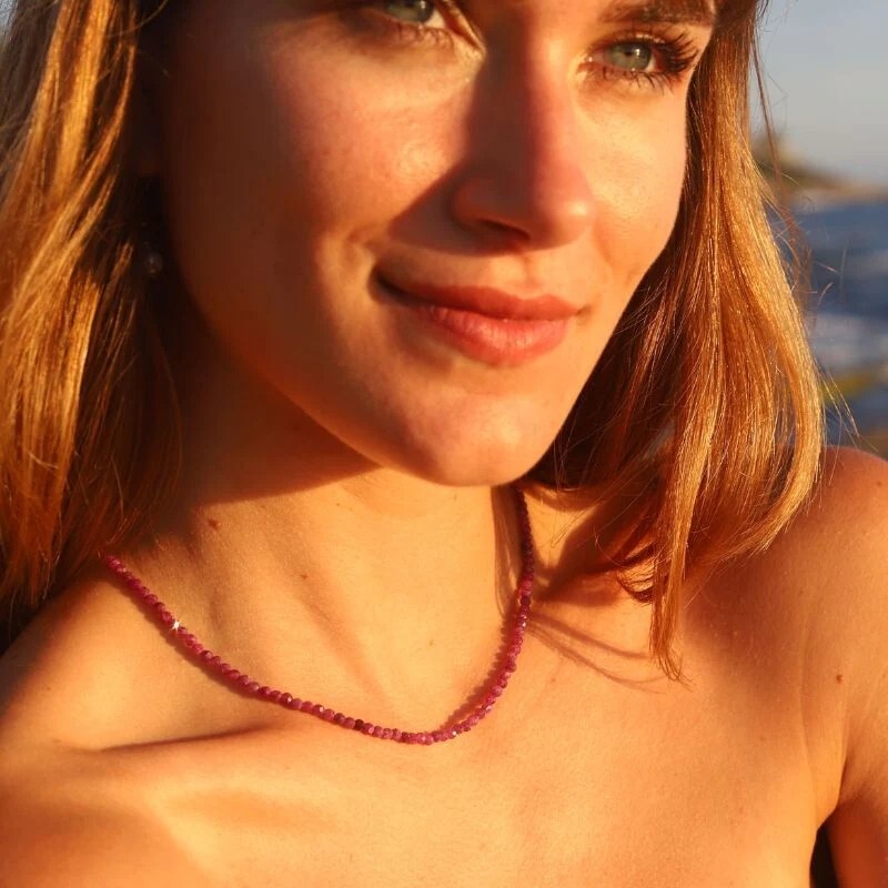 Natural Ruby Choker 2mm Crystal Gemstone Beads Dainty Choker Necklace Minimalist