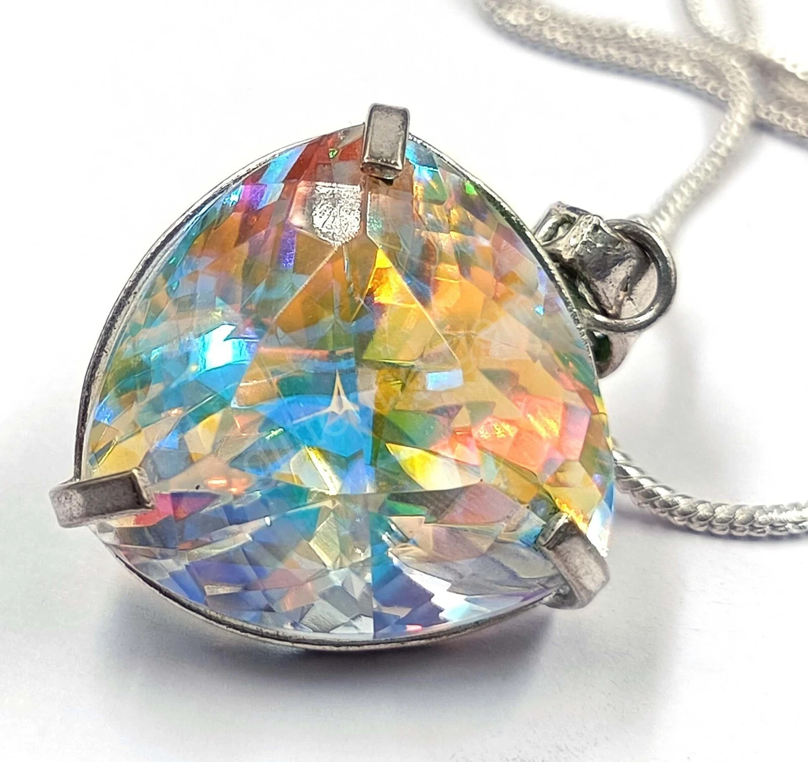 Natural Trillion Mystic Topaz 84.50Ct+ 925 Solid Silver Rainbow Pendant Gemstone