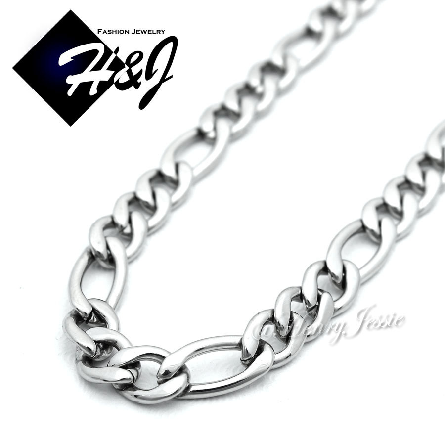 24″MEN’s Stainless Steel 8mm Silver Figaro Link Chain Necklace