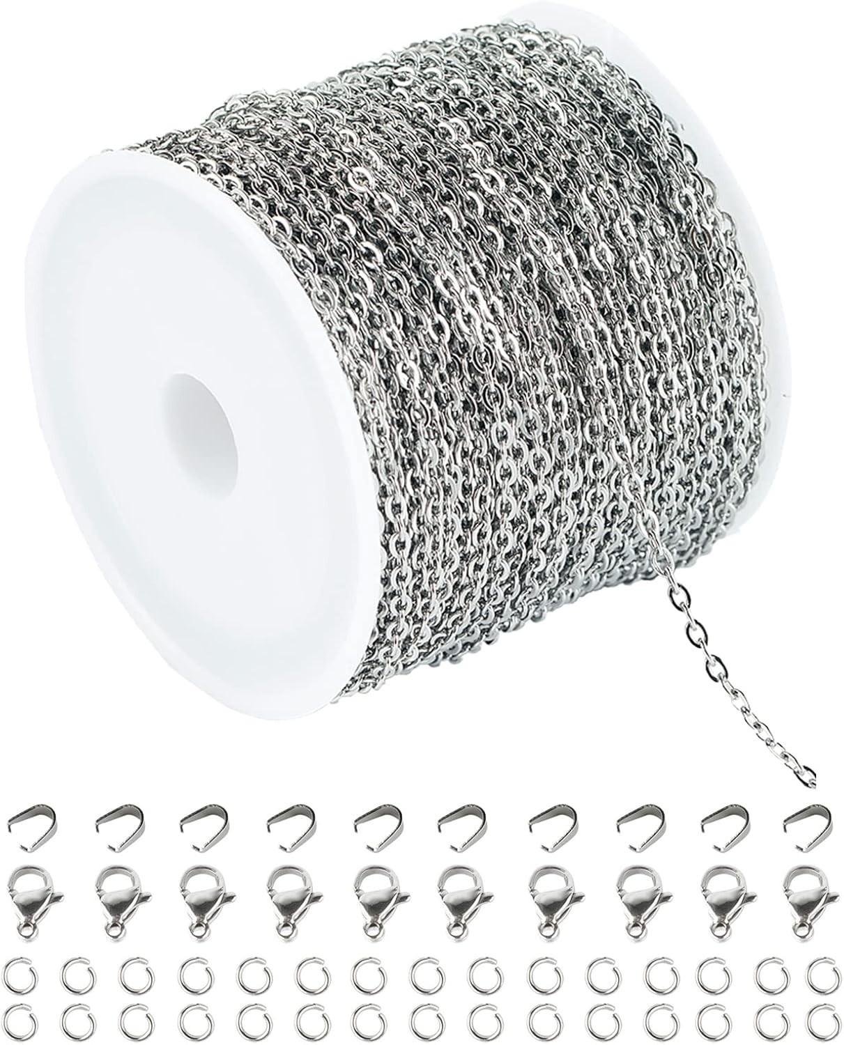 65Ft Stainless Steel DIY Link Necklace Chains with Lobster Clasps & Jump Rings