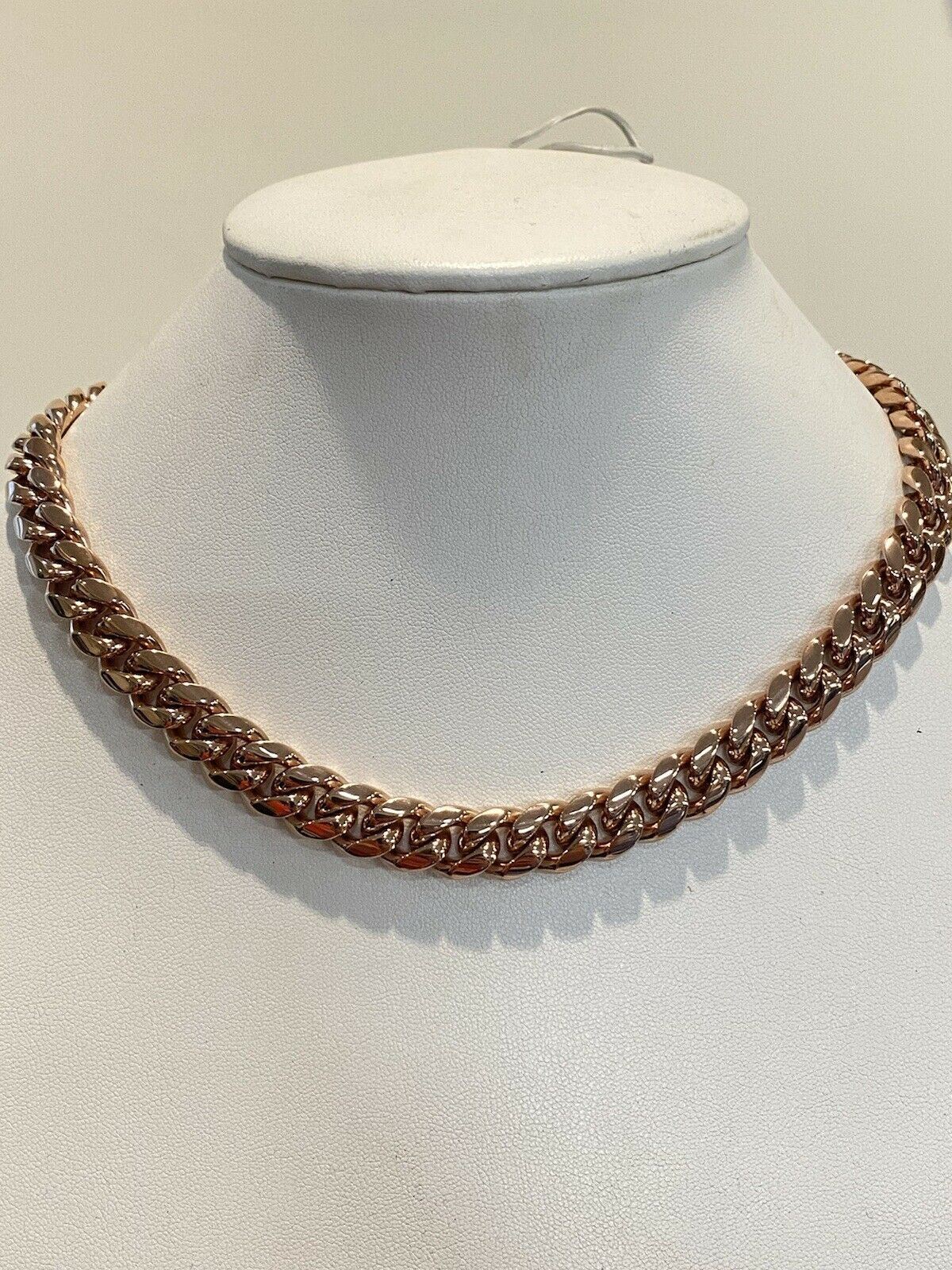 12mm 20″ Mens Miami Cuban Link Choker 14k Rose Gold Plated Stainless Steel Chain