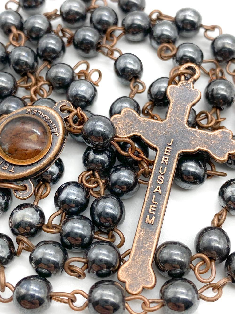 Nazareth Store unisex-adult Hematite Rosary Black 18″, Bronze Color Chain