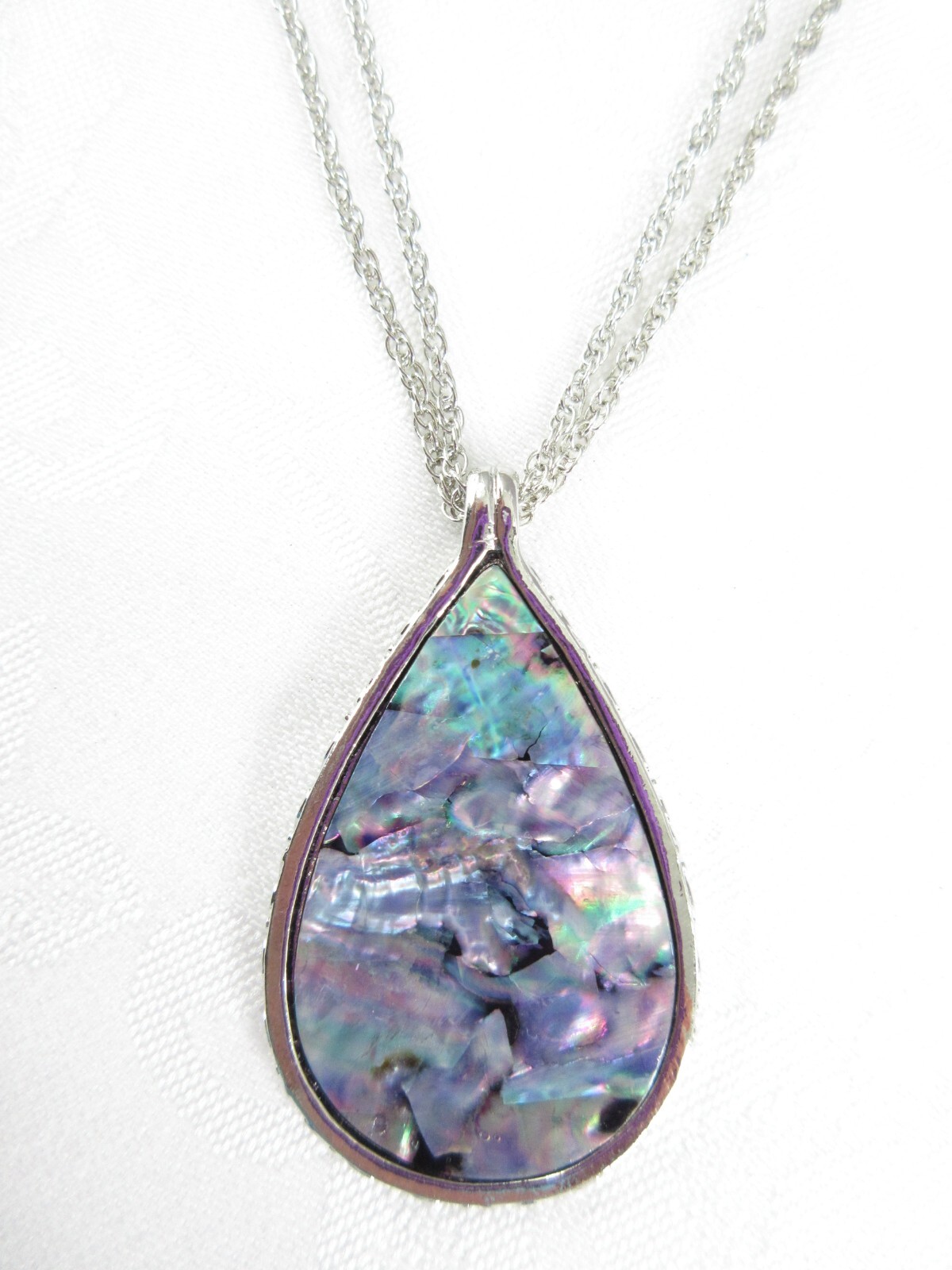 Abalone Shell Pendant Necklace Teardrop Silver Chain Statement Colorful GORGEOUS