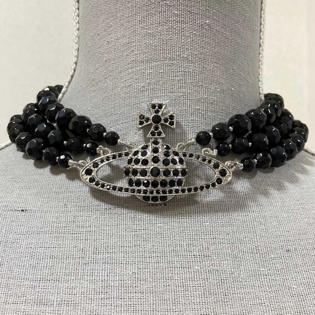 Vivienne Westwood Necklace Black Pearl Choker Triple-strand Silver 38cm NO BOX