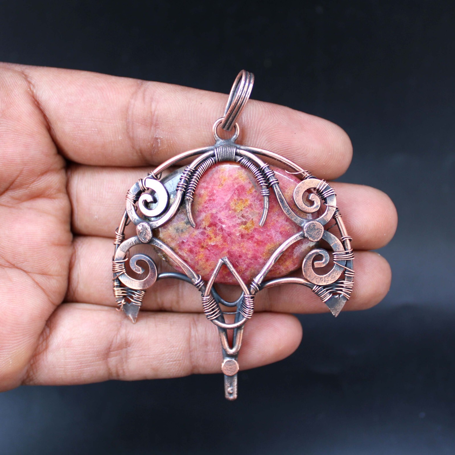 Copper Wire Wrapped Pendant Rhodonite Pendant Gemstone Jewelry Anniversary Gift