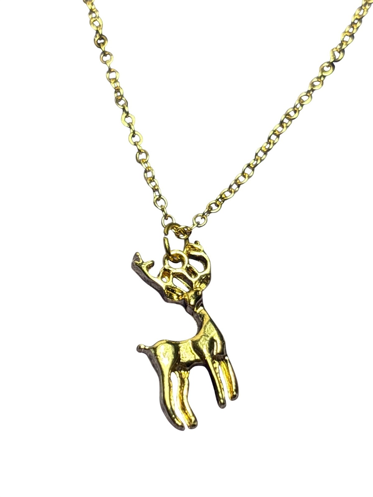 Goldtone Reindeer Pendant Necklace 17 – 20 inches Long 1 inch Pendant
