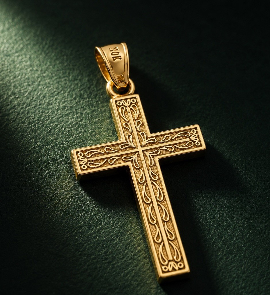 14K YELLOW GOLD ORNATE CROSS PENDANT REAL GOLD LUXURY RELIGIOUS CHARM NEW