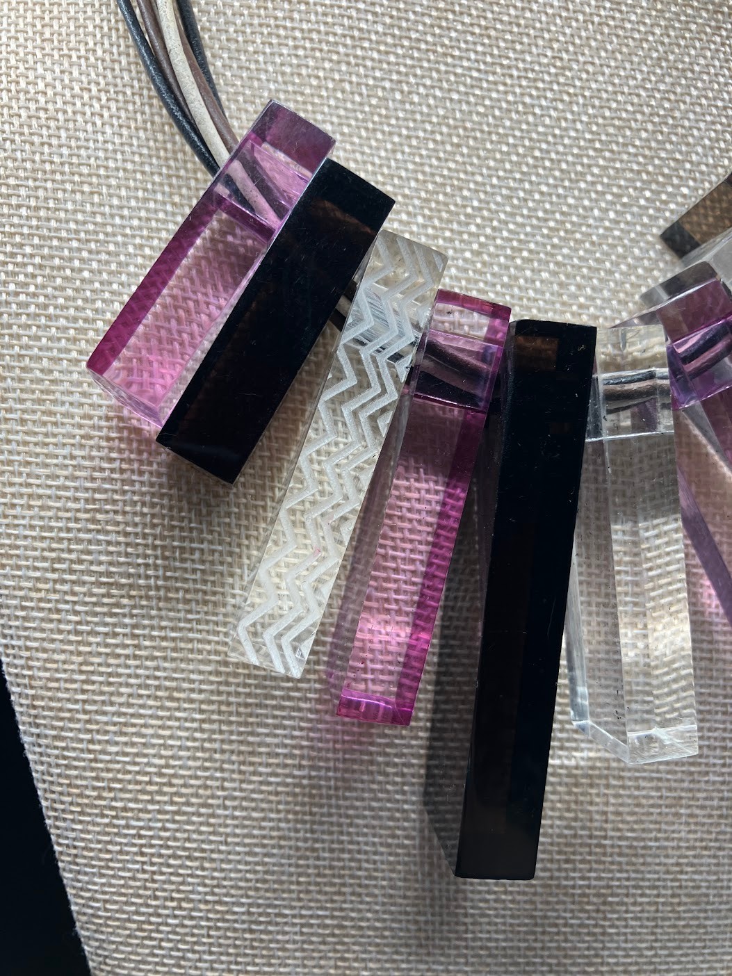Missoni Lucite Necklace Graduated Chunky Purple Cube Beads Adjustable Bib READ