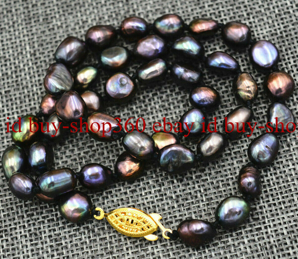 Fashion 7-8mm Black Baroque Freshwater Pearl Necklace 18”