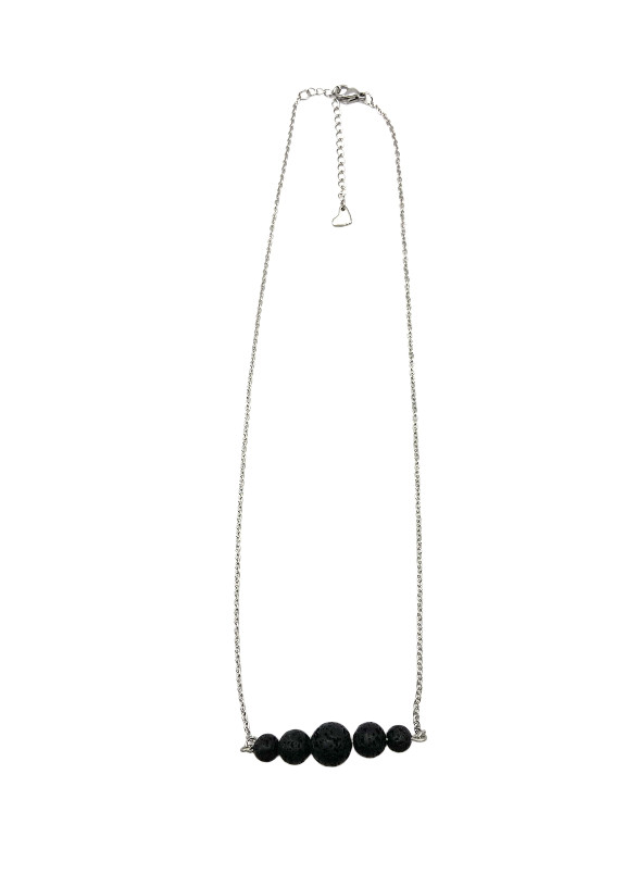 Black Round Nature Lava Rock Graduated Beads Aromatherapy Pendant Necklace 20″