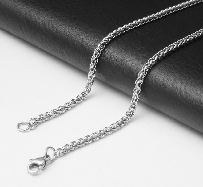 2.5/3/4/5/6MM 20-32″ MEN’s Silver Stainless Steel Wheat Braided Chain Necklace