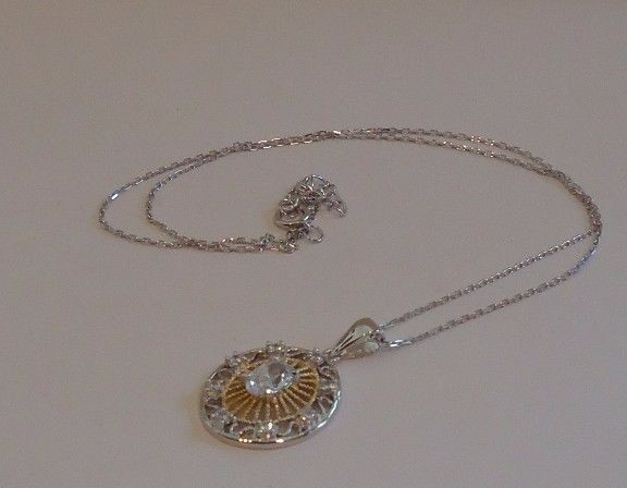 TWO TONE NECKLACE PENDANT W/ 1 CT LAB CREATED DIAMONDS 925 STERLING SILVER