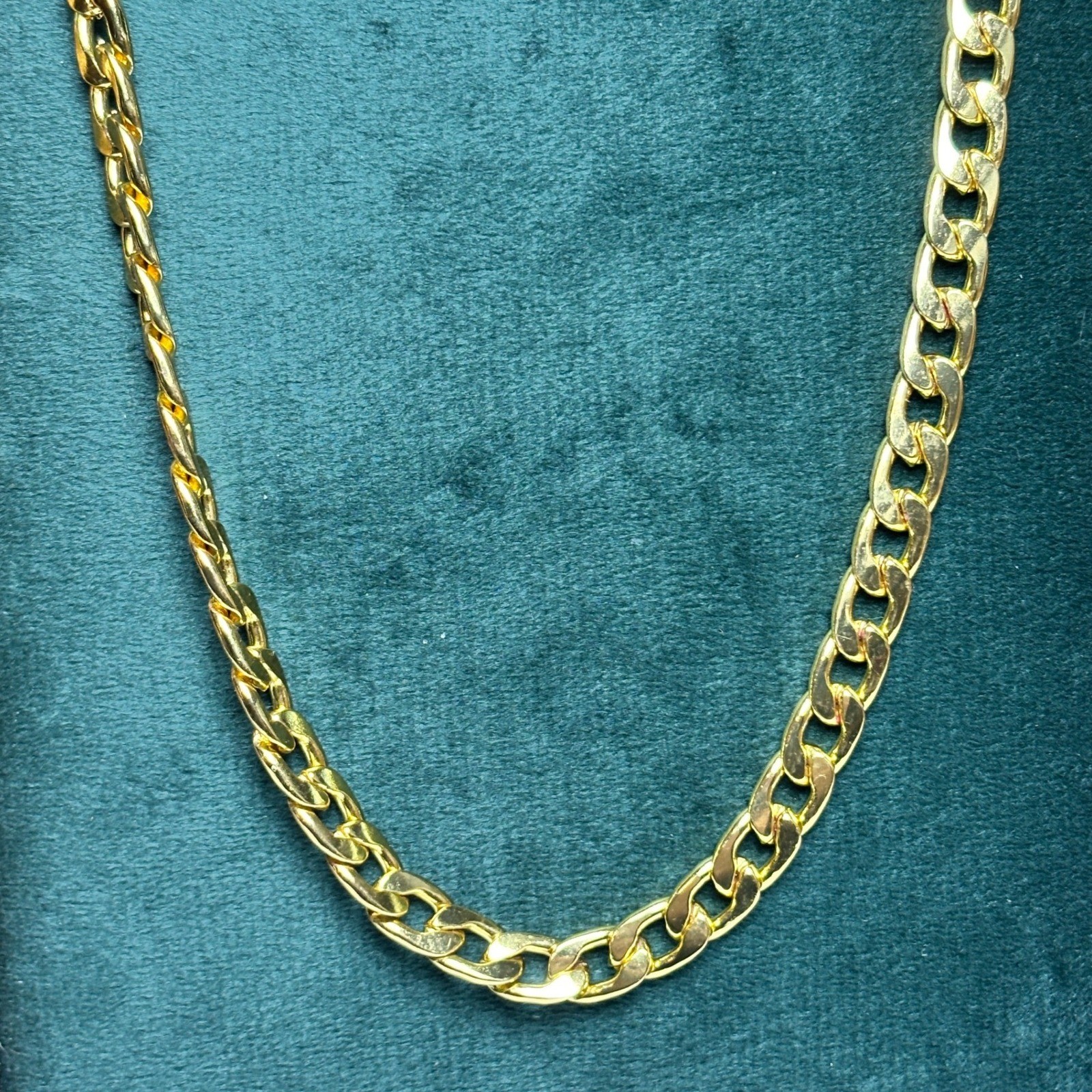 Gold Tone Curb Link Chain Necklace 18 Inch Polished Flat Link Unisex Jewelry