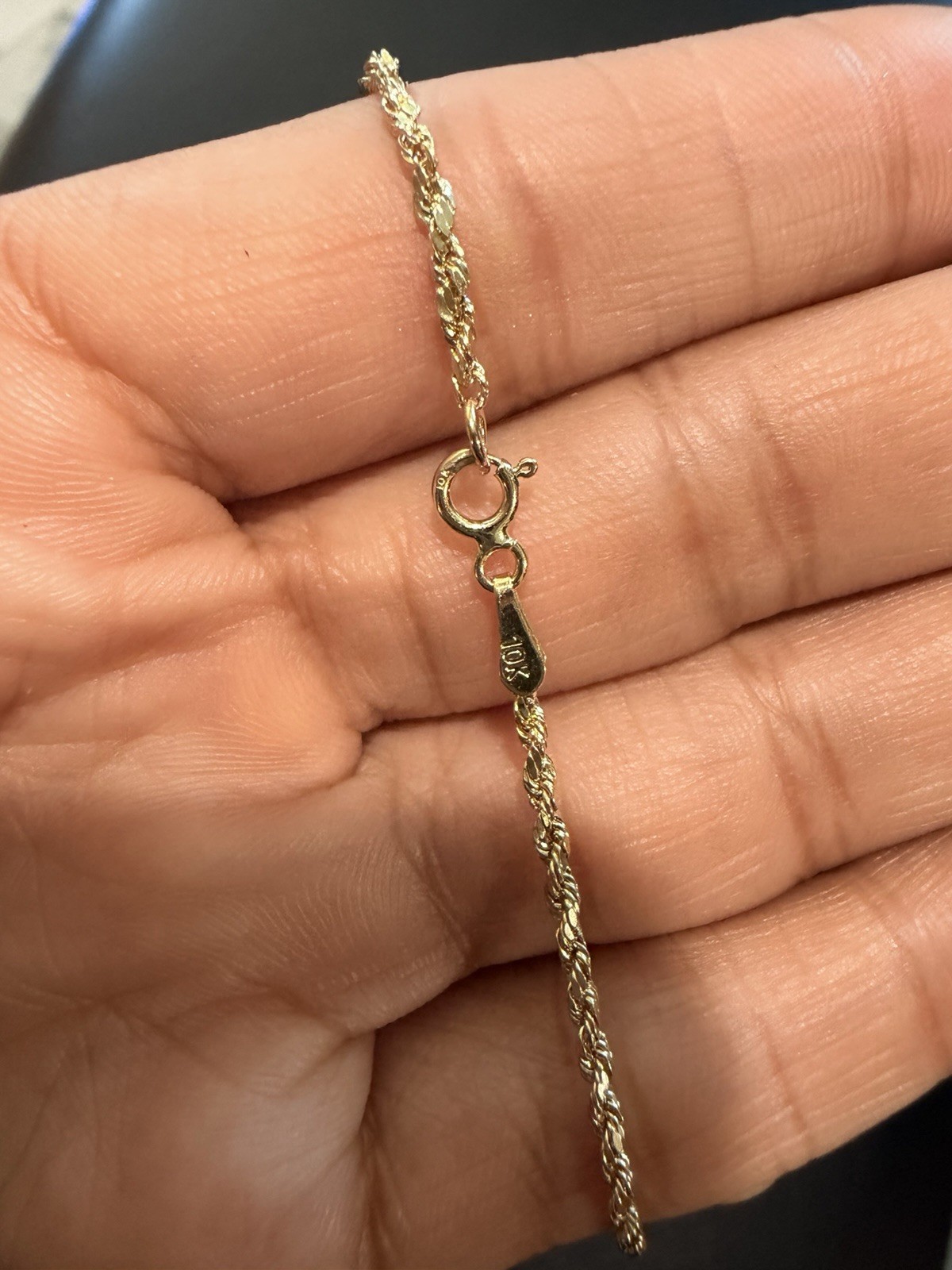 10K Yellow Gold Rope Chain Necklace, Spring Ring Clasp